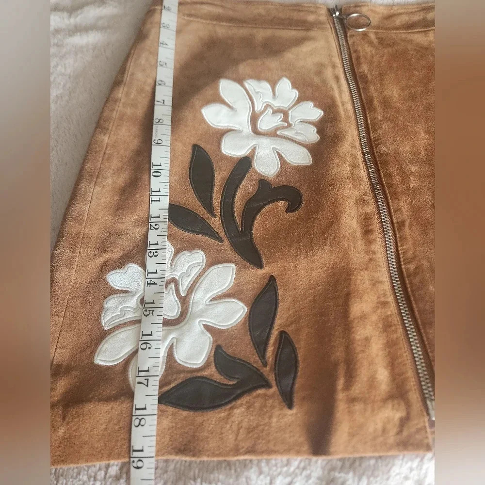 INC 100% Leather Floral Zip Skirt Sz‎ 6 - Picture 6 of 6